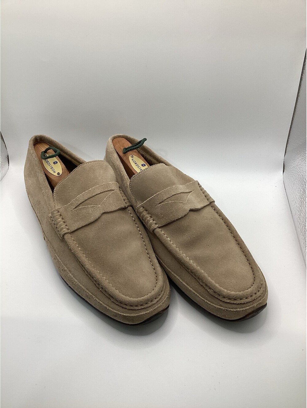 Bally Badgley Suede Penny Loafers Taupe Size 7.5